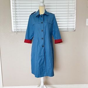 Vintage Palon Blue Red Long Retro Duster Trench Coat Size M
